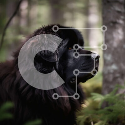 Intra Συλλεκτικό Ξύλινο Παζλ Plywood  4mm - Σοβαρό μαύρο σκυλί στο δάσος με πράσινο Σε Ξύλινο Κουτί - Διαστάσεις: 10x10 cm – 25 κομμάτια - Image 1