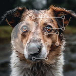 Intra Συλλεκτικό Ξύλινο Παζλ Plywood  4mm - Καφέ και λευκό σκυλί με βρεγμένη γούνα και σοβαρή έκφραση Σε Ξύλινο Κουτί - Διαστάσεις: 10x10 cm – 25 κομμάτια