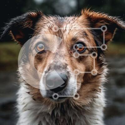 Intra Συλλεκτικό Ξύλινο Παζλ Plywood  4mm - Καφέ και λευκό σκυλί με βρεγμένη γούνα και σοβαρή έκφραση Σε Ξύλινο Κουτί - Διαστάσεις: 10x10 cm – 25 κομμάτια - Image 1