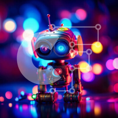 Intra Συλλεκτικό Ξύλινο Παζλ Plywood  4mm - Ζωντανή εικόνα ενός μικρού ρομπότ που περιβάλλεται από φωτεινά φώτα Σε Ξύλινο Κουτί - Διαστάσεις Puzzle: 10x10 cm – 25 κομμάτια - Image 1