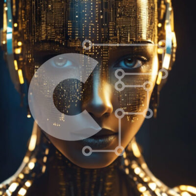 Intra Συλλεκτικό Ξύλινο Παζλ Plywood 4mm - Φουτουριστική γυναίκα τεχνητής νοημοσύνης με λαμπερά μάτια Σε Ξύλινο Κουτί - Διαστάσεις Puzzle: 10x10 cm – 25 κομμάτια - Image 1