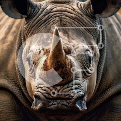 Intra Συλλεκτικό Ξύλινο Παζλ Plywood  4mm - Υπέροχη κινηματογράφηση σε πρώτο πλάνο του προσώπου ενός ρινόκερου με ένα μεγάλο κέρατο στη μύτη του Σε Ξύλινο Κουτί - Διαστάσεις: 10x10 cm – 25 κομμάτια - Image 1