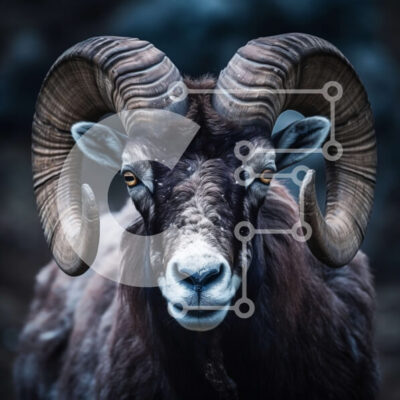 Intra Συλλεκτικό Ξύλινο Παζλ Plywood  4mm - Όμορφη εικόνα ενός καφέ κριού με σγουρά κέρατα Σε Ξύλινο Κουτί - Διαστάσεις: 10x10 cm – 25 κομμάτια - Image 1