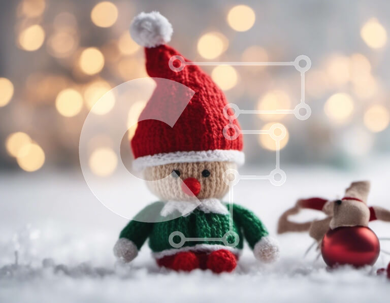 Intra Συλλεκτικό Ξύλινο Παζλ Plywood  4mm - Πλεκτή κούκλα ξωτικό με χριστουγεννιάτικα στολίδια και φωτάκια Σε Ξύλινο Κουτί - Διαστάσεις: 10x10 cm – 25 κομμάτια