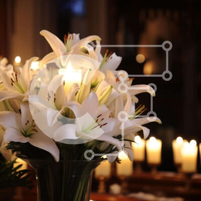 Intra Συλλεκτικό Ξύλινο Παζλ Plywood  4mm - Γυάλινο βάζο με λευκά κρίνα και κεριά Σε Ξύλινο Κουτί - Διαστάσεις Puzzle: 10x10 cm – 25 κομμάτια - Image 1