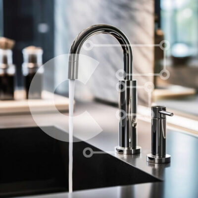 Intra Συλλεκτικό Ξύλινο Παζλ Plywood  4mm - Κομψός νεροχύτης κουζίνας με βρύση χρωμίου και μαύρο πάγκο Σε Ξύλινο Κουτί - Διαστάσεις Puzzle: 10x10 cm – 25 κομμάτια - Image 1