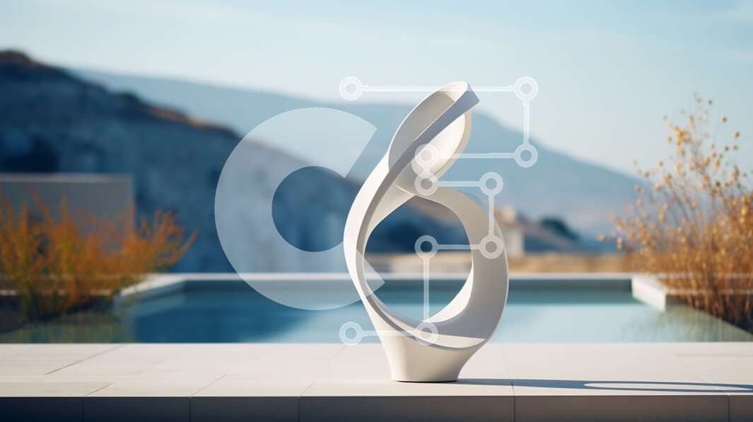 Intra Συλλεκτικό Ξύλινο Παζλ Plywood  4mm - Αφηρημένο γλυπτό δίπλα στην πισίνα με θέα στο βουνό Σε Ξύλινο Κουτί - Διαστάσεις Puzzle: 10x10 cm – 25 κομμάτια