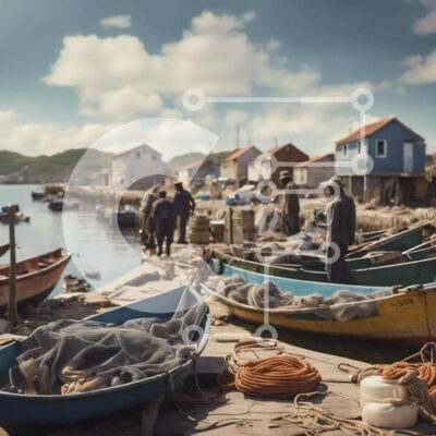 Intra Συλλεκτικό Ξύλινο Παζλ Plywood  4mm - Βάρκες ελλιμενισμένες στο ψαροχώρι με δίχτυα ψαρέματος Σε Ξύλινο Κουτί - Διαστάσεις: 10x10 cm – 25 κομμάτια - Image 1