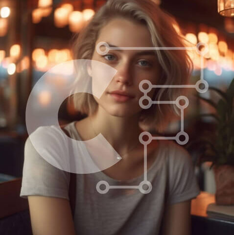 Intra Συλλεκτικό Ξύλινο Παζλ Plywood  4mm - Σκεπτική νεαρή γυναίκα που κάθεται σε ένα τραπέζι σε ένα αμυδρά φωτισμένο εστιατόριο Σε Ξύλινο Κουτί - Διαστάσεις Puzzle: 10x10 cm – 25 κομμάτια - Image 1