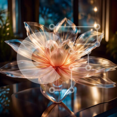 Intra Συλλεκτικό Ξύλινο Παζλ Plywood  4mm - Όμορφη εικόνα ενός ροζ λουλουδιού λωτού που φωτίζεται από τα φώτα της νύχτας της πόλης Σε Ξύλινο Κουτί - Διαστάσεις: 10x10 cm – 25 κομμάτια - Image 1