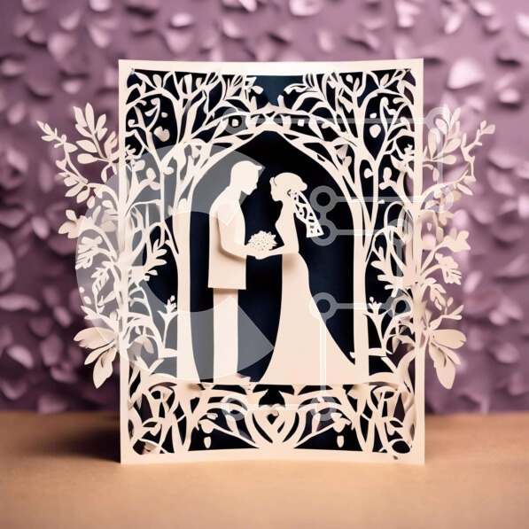 Intra Συλλεκτικό Ξύλινο Παζλ Plywood  4mm - Κάρτα γάμου με σιλουέτες νύφης και γαμπρού στο Archway Σε Ξύλινο Κουτί - Διαστάσεις: 10x10 cm – 25 κομμάτια
