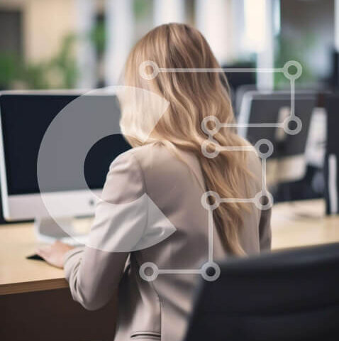 Intra Συλλεκτικό Ξύλινο Παζλ Plywood  4mm - Επικεντρωμένη γυναίκα που εργάζεται στο γραφείο σε περιβάλλον γραφείου Σε Ξύλινο Κουτί - Διαστάσεις Puzzle: 10x10 cm – 25 κομμάτια - Image 1