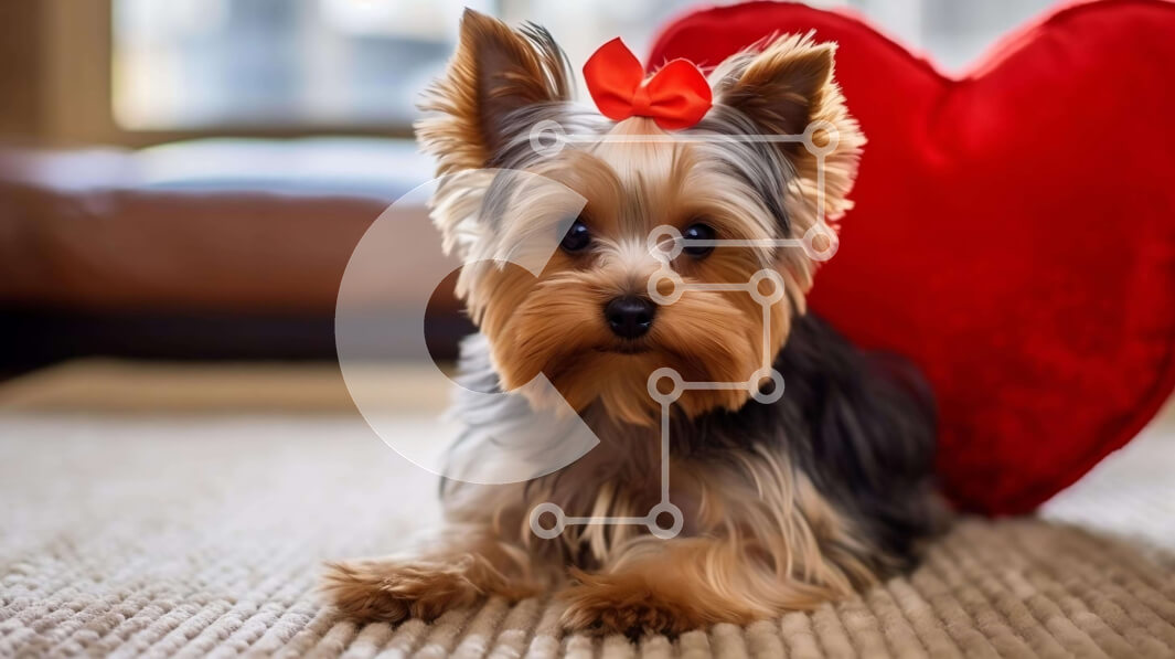 Intra Συλλεκτικό Ξύλινο Παζλ Plywood  4mm - Σκύλος Yorkshire Terrier με κόκκινο μαξιλάρι σε σχήμα καρδιάς Σε Ξύλινο Κουτί - Διαστάσεις: 10x10 cm – 25 κομμάτια