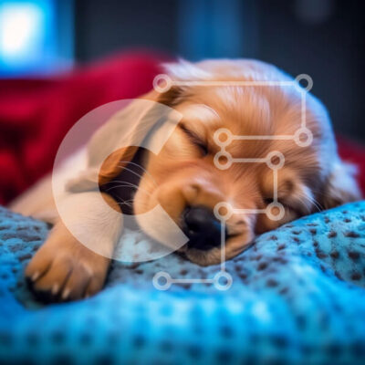 Intra Συλλεκτικό Ξύλινο Παζλ Plywood  4mm - Χαριτωμένη φωτογραφία ενός κουταβιού Golden Retriever που κοιμάται Σε Ξύλινο Κουτί - Διαστάσεις: 10x10 cm – 25 κομμάτια - Image 1