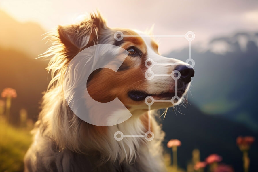 Intra Συλλεκτικό Ξύλινο Παζλ Plywood  4mm - Όμορφη εικόνα ενός σκύλου σε ένα γραφικό λιβάδι Σε Ξύλινο Κουτί - Διαστάσεις: 10x10 cm – 25 κομμάτια