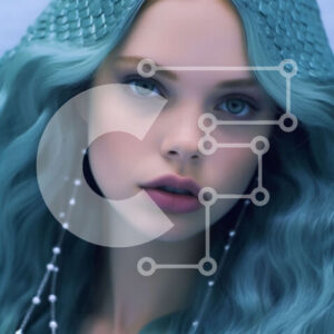 Intra Συλλεκτικό Ξύλινο Παζλ Plywood  4mm - Εκπληκτική εικόνα μιας γυναίκας με στολή γοργόνας με μπλε μαλλιά Σε Ξύλινο Κουτί - Διαστάσεις Puzzle: 10x10 cm – 25 κομμάτια