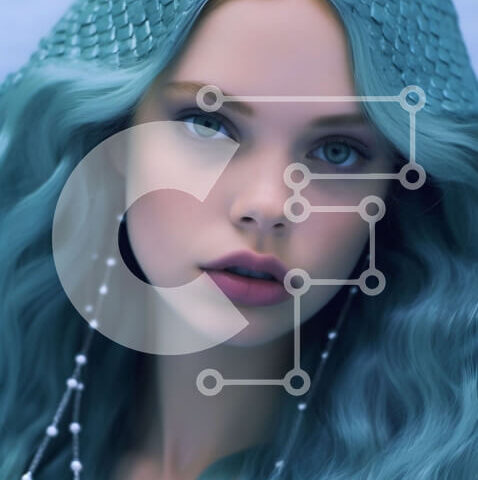 Intra Συλλεκτικό Ξύλινο Παζλ Plywood  4mm - Εκπληκτική εικόνα μιας γυναίκας με στολή γοργόνας με μπλε μαλλιά Σε Ξύλινο Κουτί - Διαστάσεις Puzzle: 10x10 cm – 25 κομμάτια - Image 1