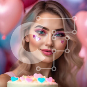 Intra Συλλεκτικό Ξύλινο Παζλ Plywood  4mm - Όμορφη νεαρή γυναίκα με ροζ και άσπρο μακιγιάζ που κρατά ένα διακοσμητικό κέικ Σε Ξύλινο Κουτί - Διαστάσεις Puzzle: 10x10 cm – 25 κομμάτια