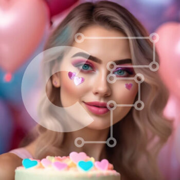 Intra Συλλεκτικό Ξύλινο Παζλ Plywood  4mm - Όμορφη νεαρή γυναίκα με ροζ και άσπρο μακιγιάζ που κρατά ένα διακοσμητικό κέικ Σε Ξύλινο Κουτί - Διαστάσεις Puzzle: 10x10 cm – 25 κομμάτια - Image 1