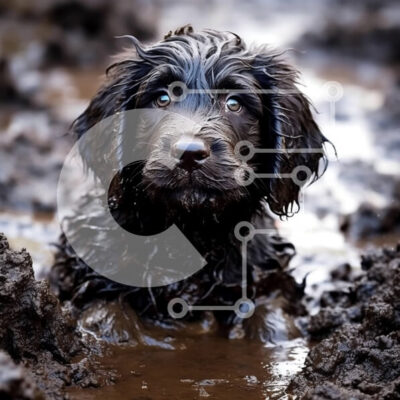 Intra Συλλεκτικό Ξύλινο Παζλ Plywood  4mm - Αξιολάτρευτο κουτάβι που παίζει στη λάσπη Σε Ξύλινο Κουτί - Διαστάσεις: 10x10 cm – 25 κομμάτια - Image 1