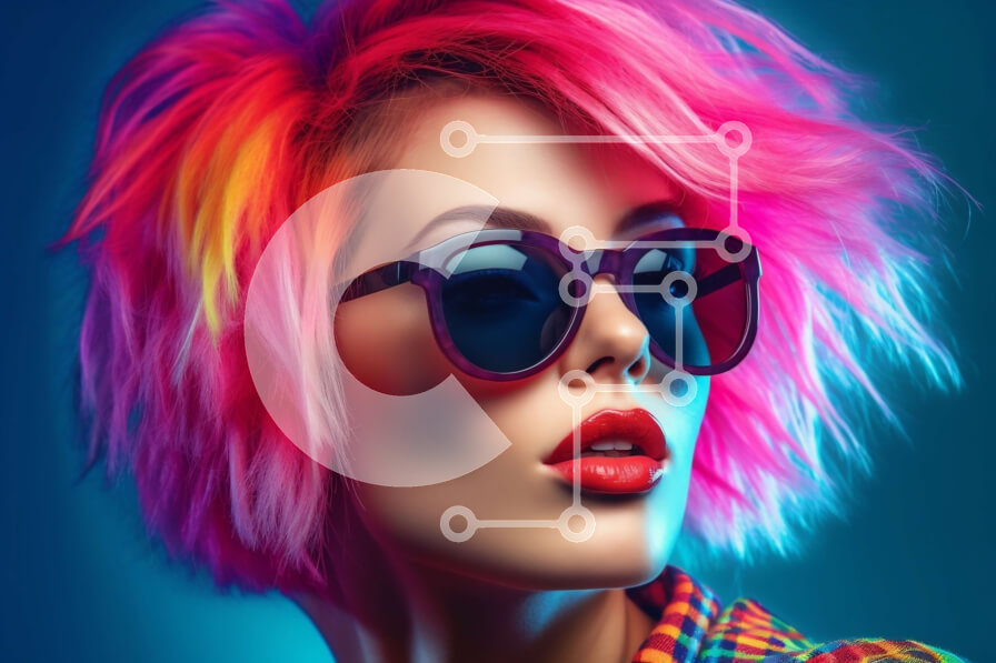 Intra Συλλεκτικό Ξύλινο Παζλ Plywood  4mm - Κομψή γυναίκα με πολύχρωμα γυαλιά ηλίου και ροζ μαλλιά Σε Ξύλινο Κουτί - Διαστάσεις Puzzle: 10x10 cm – 25 κομμάτια