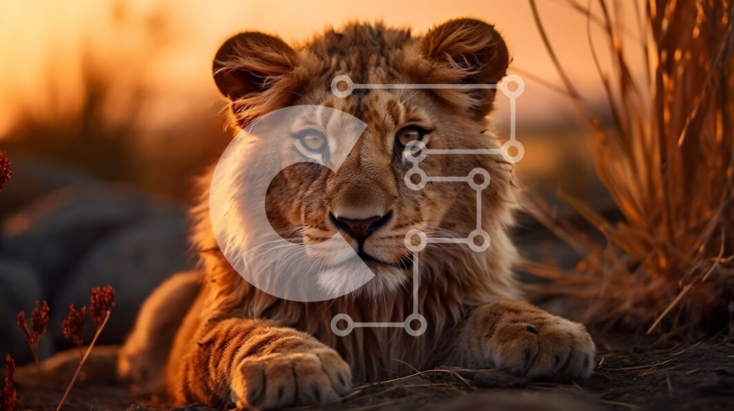 Intra Συλλεκτικό Ξύλινο Παζλ Plywood  4mm - Λιοντάρι που αναπαύεται στο γρασίδι στο ηλιοβασίλεμα Σε Ξύλινο Κουτί - Διαστάσεις: 10x10 cm – 25 κομμάτια