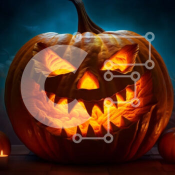 Intra Συλλεκτικό Ξύλινο Παζλ Plywood  4mm - Απόκοσμη αποκριάτικη διακόσμηση: Σκαλιστή κολοκύθα με τρομακτικό πρόσωπο και κεριά Σε Ξύλινο Κουτί - Διαστάσεις: 10x10 cm – 25 κομμάτια - Image 1