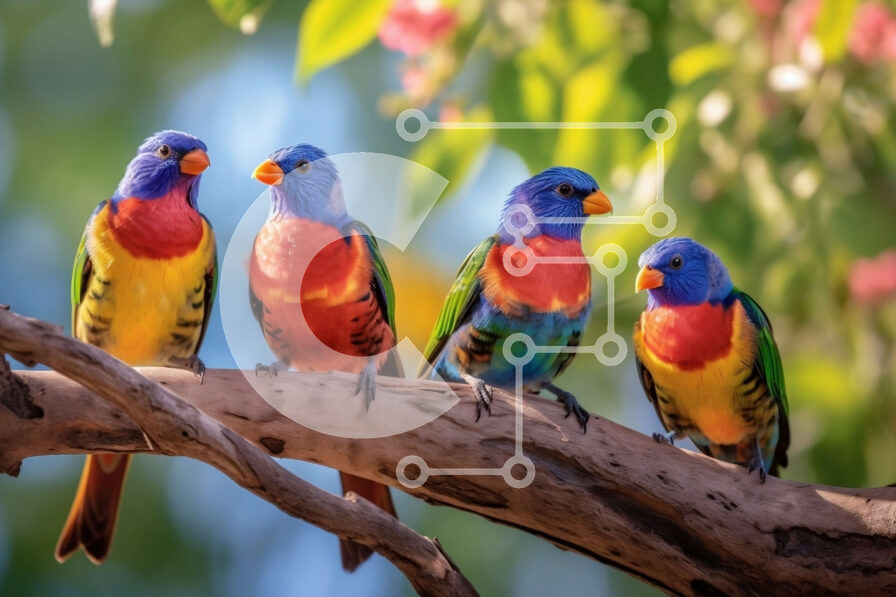 Intra Συλλεκτικό Ξύλινο Παζλ Plywood  4mm - Πολύχρωμα πουλιά σε ένα κλαδί Σε Ξύλινο Κουτί - Διαστάσεις: 10x10 cm – 25 κομμάτια