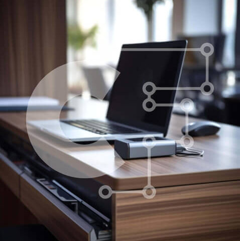 Intra Συλλεκτικό Ξύλινο Παζλ Plywood  4mm - Ανοίξτε φορητό υπολογιστή σε ξύλινο γραφείο στη ρύθμιση γραφείου Σε Ξύλινο Κουτί - Διαστάσεις Puzzle: 10x10 cm – 25 κομμάτια - Image 1