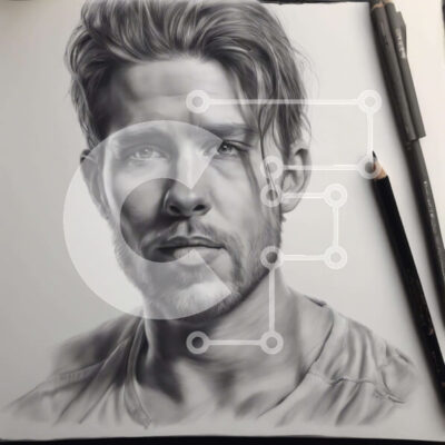 Intra Συλλεκτικό Ξύλινο Παζλ Plywood  4mm - Ασπρόμαυρο σχέδιο του ελκυστικού άνδρα με τα μολύβια Σε Ξύλινο Κουτί - Διαστάσεις Puzzle: 10x10 cm – 25 κομμάτια - Image 1