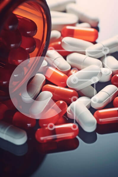 Intra Συλλεκτικό Ξύλινο Παζλ Plywood  4mm - Κόκκινες και άσπρες κάψουλες χαπιών που χύνονται από το μπουκάλι ιατρικής Σε Ξύλινο Κουτί - Διαστάσεις Puzzle: 10x10 cm – 25 κομμάτια