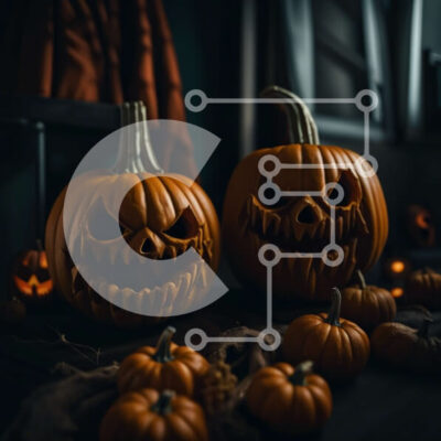 Intra Συλλεκτικό Ξύλινο Παζλ Plywood  4mm - Ανατριχιαστική διακόσμηση αποκριών: Λαμπερές σκαλιστές κολοκύθες Σε Ξύλινο Κουτί - Διαστάσεις Puzzle: 10x10 cm – 25 κομμάτια - Image 1