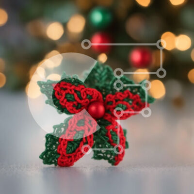 Intra Συλλεκτικό Ξύλινο Παζλ Plywood  4mm - Διακόσμηση με κροσέ λουλούδια σε διακοσμητικό χριστουγεννιάτικο δέντρο Σε Ξύλινο Κουτί - Διαστάσεις Puzzle: 10x10 cm – 25 κομμάτια - Image 1