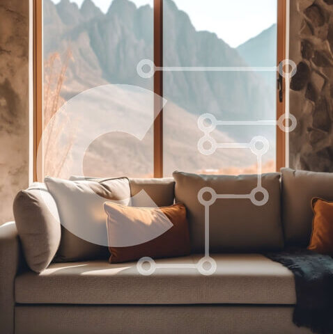 Intra Συλλεκτικό Ξύλινο Παζλ Plywood 4mm - Όμορφο μοντέρνο σαλόνι με εκπληκτική θέα στο βουνό Σε Ξύλινο Κουτί - Διαστάσεις Puzzle: 10x10 cm – 25 κομμάτια - Image 1