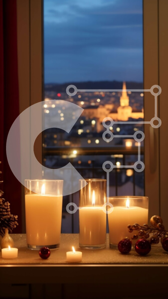 Intra Συλλεκτικό Ξύλινο Παζλ Plywood  4mm - Κεριά σε περβάζι παραθύρου με θέα στην πόλη τη νύχτα Σε Ξύλινο Κουτί - Διαστάσεις: 10x10 cm – 25 κομμάτια