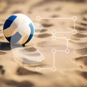 Intra Συλλεκτικό Ξύλινο Παζλ Plywood  4mm - Μπλε και άσπρη μπάλα βόλεϊ στην άμμο με ίχνη Σε Ξύλινο Κουτί - Διαστάσεις Puzzle: 10x10 cm – 25 κομμάτια