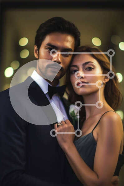 Intra Συλλεκτικό Ξύλινο Παζλ Plywood  4mm - Επίσημο ζευγάρι με σμόκιν και μπλε φόρεμα πόζα για φωτογραφία Σε Ξύλινο Κουτί - Διαστάσεις Puzzle: 10x10 cm – 25 κομμάτια