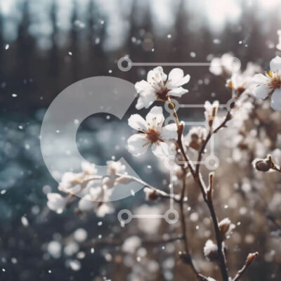 Intra Συλλεκτικό Ξύλινο Παζλ Plywood  4mm - Λευκά λουλούδια κλαδί με χιόνι Σε Ξύλινο Κουτί - Διαστάσεις: 10x10 cm – 25 κομμάτια - Image 1