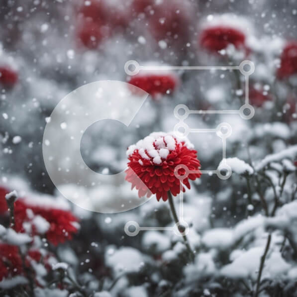 Intra Συλλεκτικό Ξύλινο Παζλ Plywood  4mm - Κόκκινο λουλούδι στο χιονισμένο χωράφι με το χιόνι που πέφτει Σε Ξύλινο Κουτί - Διαστάσεις: 10x10 cm – 25 κομμάτια