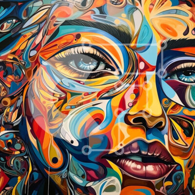 Intra Συλλεκτικό Ξύλινο Παζλ Plywood  4mm - Ζωντανή και ψυχεδελική τοιχογραφία του προσώπου μιας χαμογελαστής γυναίκας Σε Ξύλινο Κουτί - Διαστάσεις Puzzle: 10x10 cm – 25 κομμάτια - Image 1