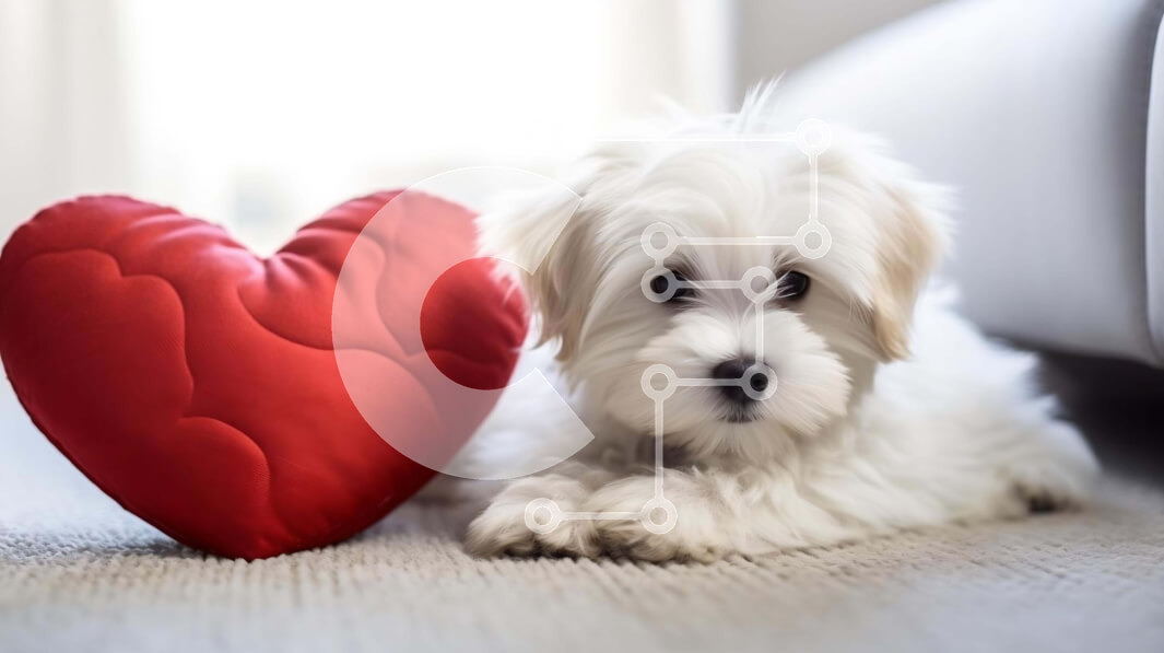 Intra Συλλεκτικό Ξύλινο Παζλ Plywood  4mm - Μικρό λευκό σκυλί που ξεκουράζεται με μαξιλάρι σε σχήμα καρδιάς Σε Ξύλινο Κουτί - Διαστάσεις: 10x10 cm – 25 κομμάτια