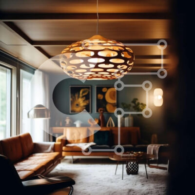 Intra Συλλεκτικό Ξύλινο Παζλ Plywood  4mm - Σύγχρονο σαλόνι με δερμάτινους καναπέδες και ξύλινο πολυέλαιο Σε Ξύλινο Κουτί - Διαστάσεις Puzzle: 10x10 cm – 25 κομμάτια - Image 1