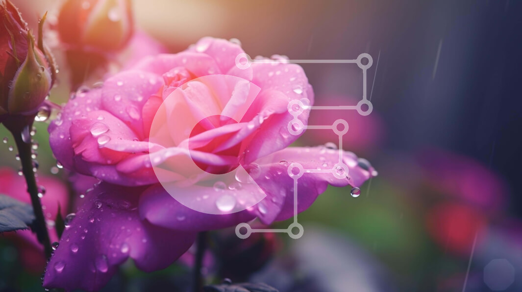 Intra Συλλεκτικό Ξύλινο Παζλ Plywood  4mm - Ροζ τριαντάφυλλο με σταγόνες νερού Σε Ξύλινο Κουτί - Διαστάσεις: 10x10 cm – 25 κομμάτια