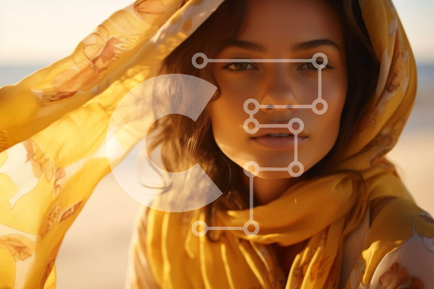 Intra Συλλεκτικό Ξύλινο Παζλ Plywood  4mm - Εκπληκτική εικόνα μιας γυναίκας στην παραλία με ένα κίτρινο κασκόλ Σε Ξύλινο Κουτί - Διαστάσεις: 10x10 cm – 25 κομμάτια