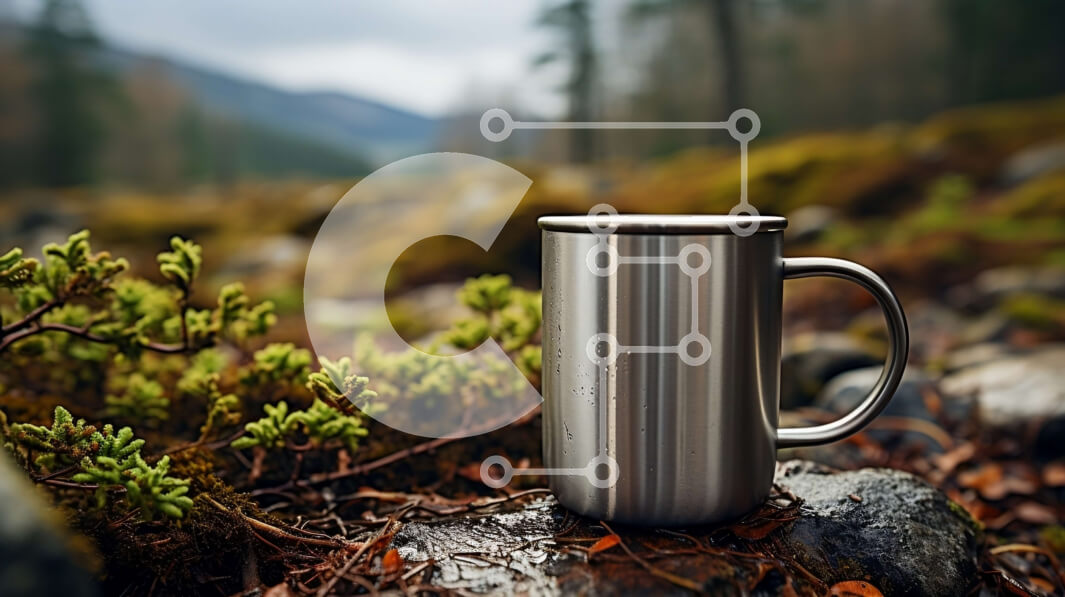 Intra Συλλεκτικό Ξύλινο Παζλ Plywood  4mm - Κούπα ταξιδιού από ανοξείδωτο χάλυβα σε βρύα στο δάσος Σε Ξύλινο Κουτί - Διαστάσεις: 10x10 cm – 25 κομμάτια