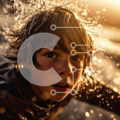 Intra Συλλεκτικό Ξύλινο Παζλ Plywood 4mm - Εκπληκτική εικόνα ενός νεαρού αγοριού στο νερό με το ηλιοβασίλεμα πίσω του Σε Ξύλινο Κουτί - Διαστάσεις Puzzle: 10x10 cm – 25 κομμάτια - Image 1