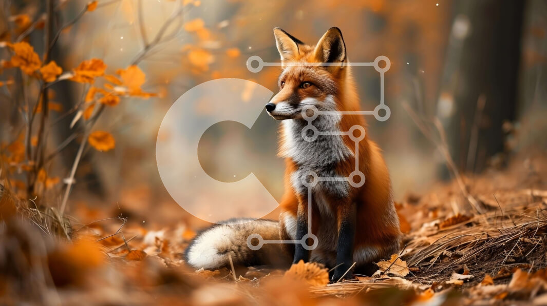 Intra Συλλεκτικό Ξύλινο Παζλ Plywood  4mm - Κόκκινη αλεπού στο δάσος με τα φθινοπωρινά φύλλα Σε Ξύλινο Κουτί - Διαστάσεις: 10x10 cm – 25 κομμάτια