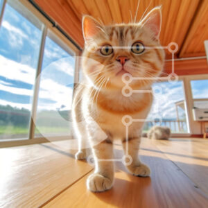 Intra Συλλεκτικό Ξύλινο Παζλ Plywood  4mm - Χαριτωμένη και αφράτη γάτα κοιτάζει επίμονα την κάμερα με φόντο με θέα στο βουνό Σε Ξύλινο Κουτί - Διαστάσεις: 10x10 cm – 25 κομμάτια