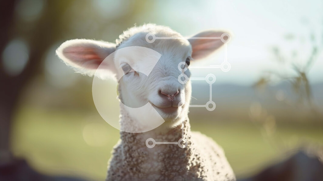 Intra Συλλεκτικό Ξύλινο Παζλ Plywood  4mm - Νεαρά άσπρα πρόβατα στη χλόη κοιτάζοντας επίμονα την κάμερα Σε Ξύλινο Κουτί - Διαστάσεις: 10x10 cm – 25 κομμάτια