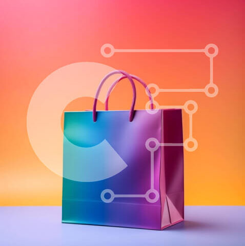 Intra Συλλεκτικό Ξύλινο Παζλ Plywood  4mm - Πολύχρωμη τσάντα αγορών σε πορτοκαλί και μοβ φόντο Σε Ξύλινο Κουτί - Διαστάσεις Puzzle: 10x10 cm – 25 κομμάτια - Image 1